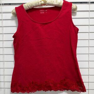Coldwater Creek Women's sleeveless round neck tank w/lace hem; Size M